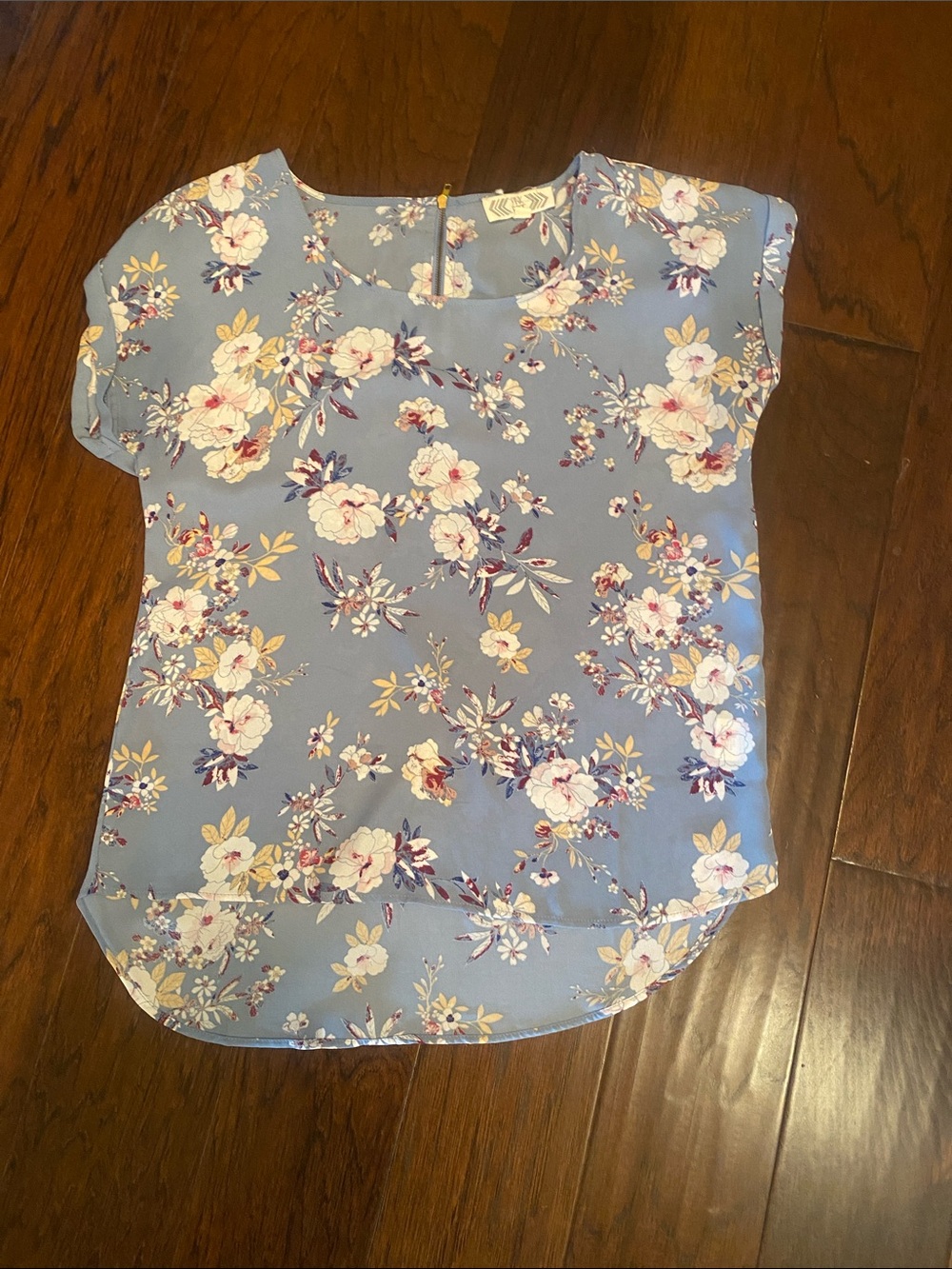 Pink Rose Blue Floral Short-Sleeve Girls Top